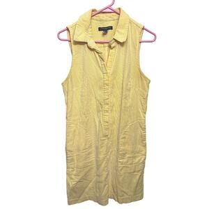 Vintage Y2K Sharagano Yellow Striped Cotton Collared Sleeveless Dress Size 8
